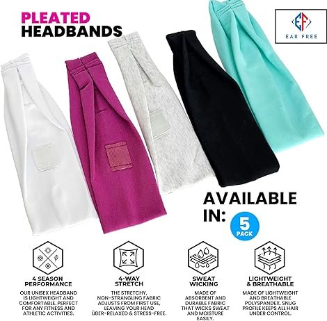 Cochlear Implant Pack of 5 Headbands for Adults - Secure Fit for Nucleus 7 & BTE Processors | Stylish Headbands for Sports & Everyday Use